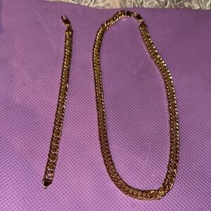 Gold Chain Necklace and Bracelet Set